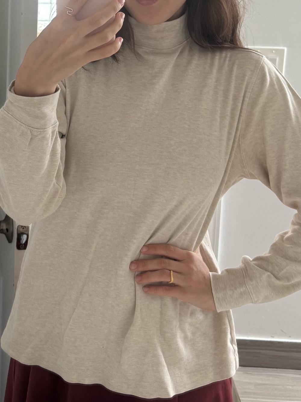 Lands End Taupe Turtleneck Long Sleeve Top